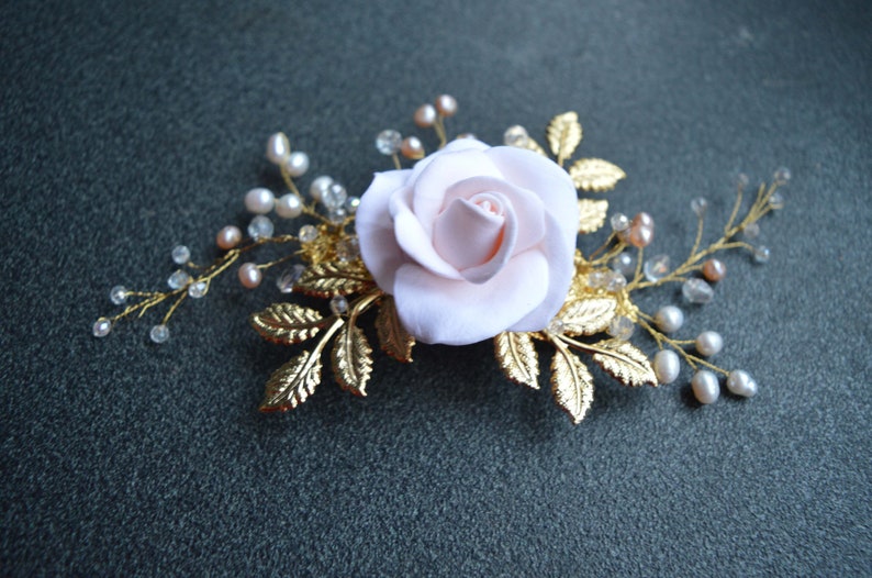 Rose Gold Hair Barrette Flower Girl Hair Piece Wedding Floral Etsy