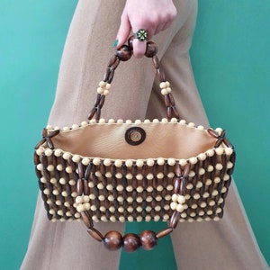 Perlentasche, Perlenhandtasche, Perlen Geldbörse, Holzperlentasche, Perlentaschengriff, Tasche, Holztasche, braune Perlentasche, braune Tasche, Frauenhandtasche