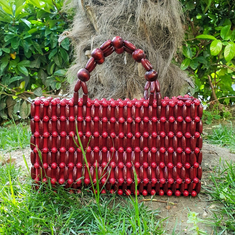 Wooden Bead Contrast Color Handbags