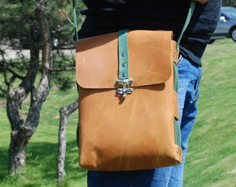 Yellow Leather Messenger Bag, Men's Shoulder Bag, Crossbody Bag, Casual Office Bag, Handbag Work and Travel Unisex Bag, Office Bag