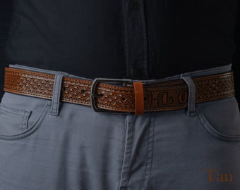 Personalized Crazy Horse Leather Belt, Diamond Pattern Belt, Personalized Leather Belt, Handmade Custom Name Belt, Retirement Gift for Men