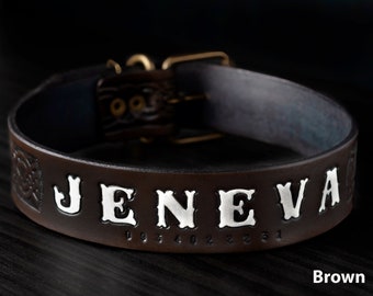 Leather Dog Cat Puppy Collar Personalized Tooled Embossed Collar, Durable Padded Western Cowboy Leather Dog Collar with Floral Stitching