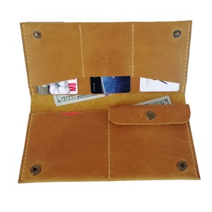 Personalisierte lange zweifache Vater-Geschenkidee, hochwertiges Leder-Accessoire, stilvolle gelbe Lederbrieftasche, schlanker Kartenhalter für Frauen