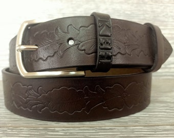 Tooled leather belt, Hand tooled floral pattern belt, Handmade Personalized Gift, Women's leather belt, Leather belt, Custom Leather Belt