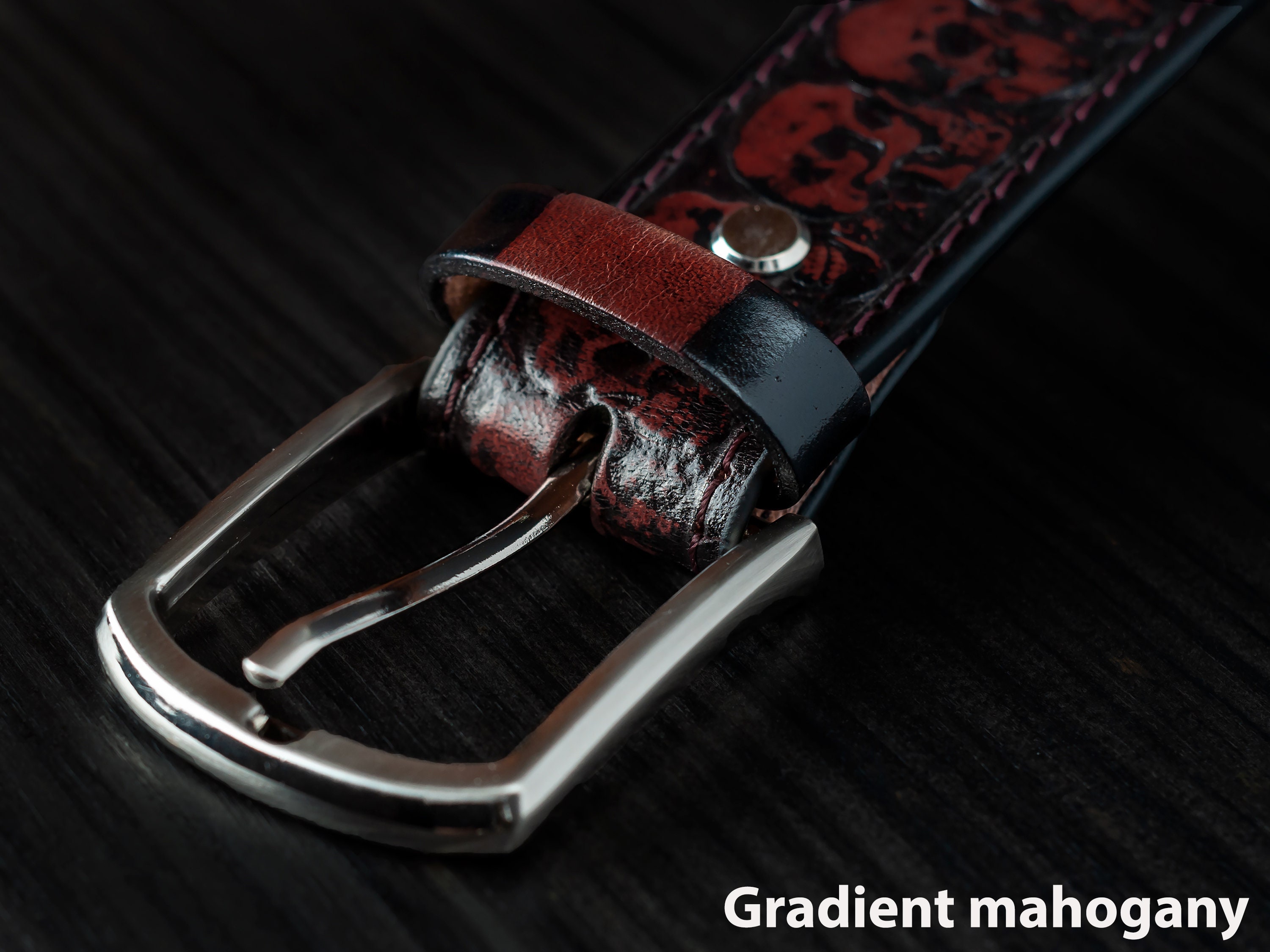 Vintage Red Leather Belt Animal Studs & Custom Skull Buckle Western Biker vogueteen Mens Goth Skull Cross Vintage Red Genuine Leather  main image 2