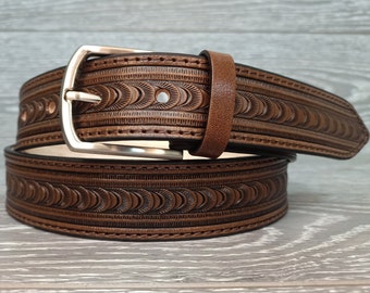 Name Belt Western Design, Brown leather belt, Genuine leather belt, Embossed leather belt, Men belt, Unique belt, Gift for men