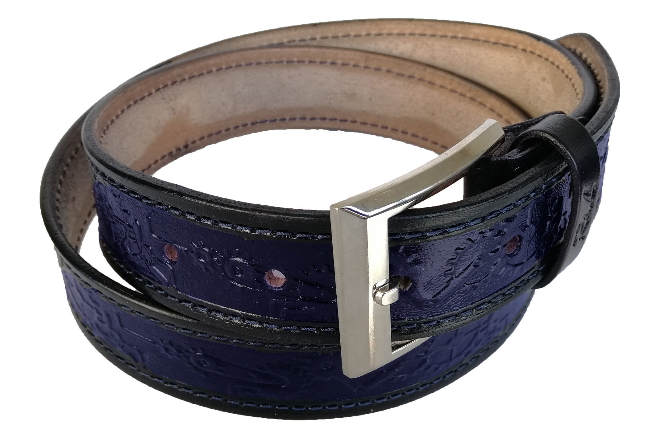 Gradient blue leather belt mens leather belt navy blue belt Etsy