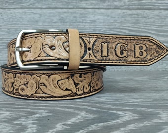 Tooled leather belt, leather belt, western belt, cowboy belt, western leather belt, personalized belt, belt name, gift for dad, belt gift