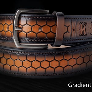 Honeycomb Tooled Leather Belt, Leather Belt for Women In Multiple Colors, Full Grain Leather Belt, Classic brass Belt for Men and Women