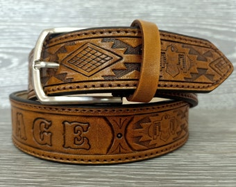 Embossed belt, cowboy belt, personalized belt, gift for dad, fathers day gift, papa gifts, leather belt, tooled leather belt, western belt