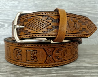 Leather Belt, Tooled Leather Belt, Western Belt, Embossed Belt, Cowboy Belt, Personalized Belt, Gift for Dad, Fathers Day Gift, Papa Gifts