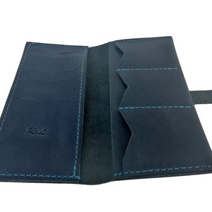 Cartera de cuero azul marino personalizada para tarjetas de crédito, regalo para mujer, Cartera de cuero azul, Cartera de mujer, Regalo minimalista hecho a mano para ella