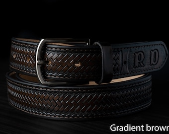 Echte Vollnarben-Rindsledergürtel für Damen und Herren, echte Rindsledergürtel für Cowboys, Western-Ledergürtel für Herren mit punzierter Gravur
