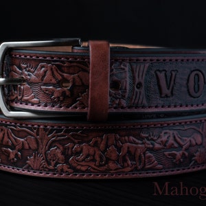 Personalized Leaves Tooled Leather Belt Western belt, Mens western belt Cowboy belt, custom leather belts, handmade leather belts