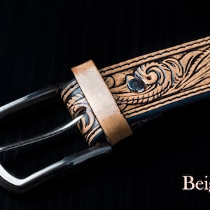 Custom leather belts, Handmade leather belts, Personalized Flowers Tooled Leather Belt, western belt, mens western belt, cowboy belt image 8