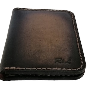 Bruine leren portemonnee met kleurverloop, leren portemonnee, bruine portemonnee, herenportemonnee, vintage portemonnee, minimalistische portemonnee, leren kaarthouder slanke portemonnee
