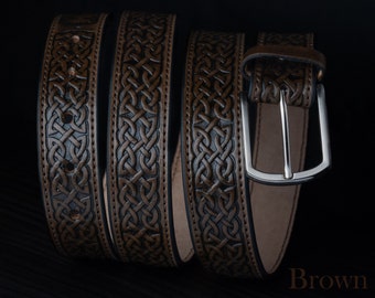Leather Belt Celtic Eternity Knot Handcrafted Solid,Handmade leather belts Full Grain Belt Tooled Embossed Gaelic Handmade Celtic Style