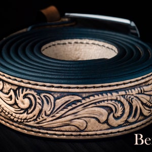 Custom leather belts, Handmade leather belts, Personalized Flowers Tooled Leather Belt, western belt, mens western belt, cowboy belt image 5