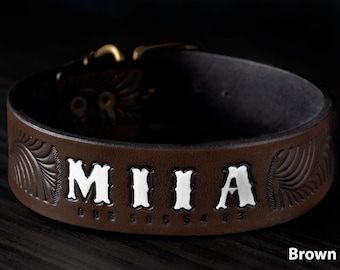 Engraved Thick Leather Dog Collar Real Solid, Customizable Pets Accessories
