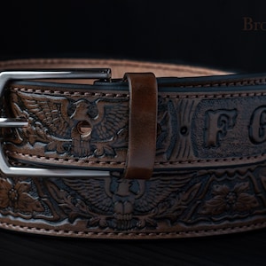 Handmade Men Western Work Leather Belt American Eagle Design,Leather Belt,Christmas Gift, Mens leather belt, Brown leather belt, Custom Belt