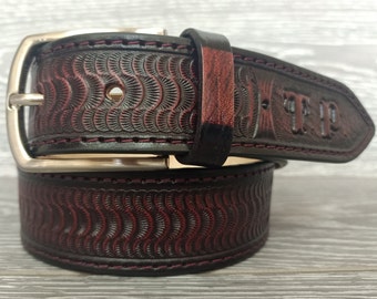 Gradient Mahogany Leather Belt, Leather Belt, Tooled Leather Belt, Mahogany Belt, Mens Leather Belt Mens Belt Leather Belts Men Leather Belt