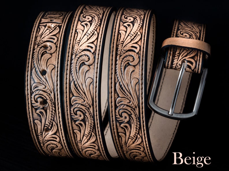 Custom leather belts, Handmade leather belts, Personalized Flowers Tooled Leather Belt, western belt, mens western belt, cowboy belt image 6