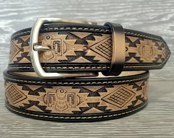 Mens leather belt, leather belt men, gift for dad, fathers day gift, belt gift, embossed belt, cowboy belt, belts for men, western belt