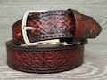 Custom Designed Available for Men and Women Leather Belt Celtic Irish Design Belt in Brown or Black, Gradient mahogany celtic belt product logo