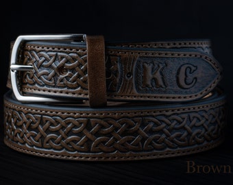 Full Grain Belt Tooled Embossed Gaelic Handmade Celtic Leather Belt Celtic Eternity Knot Handcrafted Solid,Handmade leather belts