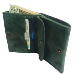 Portefeuille en cuir vert, portefeuille vert, portefeuille en cuir, portefeuille fait main, petit portefeuille, sac à main en cuir vert, portefeuille à deux volets, portefeuille personnalisé