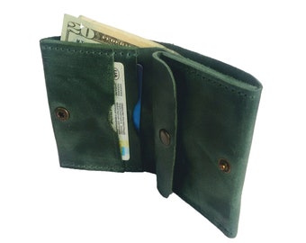 Cartera de cuero verde, cartera verde, cartera de cuero, cartera hecha a mano, cartera pequeña, monedero de cuero verde, cartera plegable, cartera personalizada