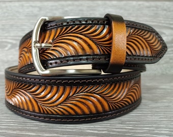 Unisex Tool Leather Belt, Man Western Belt Gift, Cowboy Style Belt, Emboss Belt, Cowboy Handmade Leather Belt, Women's Leather Belt