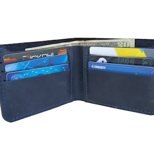 Cartera unisex, cartera de piel, cartera de hombre, cartera personalizada, cartera azul marino, cartera compacta, cartera de piel azul, cartera de piel, cartera azul