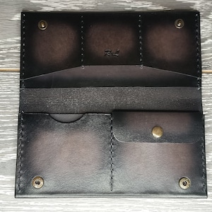Personalized wallet, Handmade wallet for women, Long wallet black leather wallet, Gradient black leather wallet, Leather wallet for women