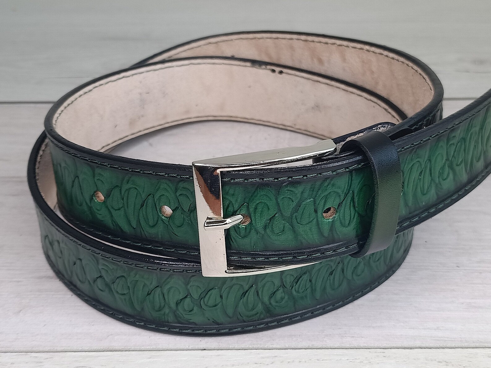 Gradient green leather belt mens belt embossed belt belt Etsy