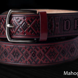 Ukraine ornament Leather belt Brown leather belt for men, Genuine leather belt, Custom designed mens leather belts personalized, Gift Idea