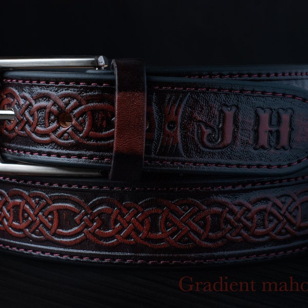 Mens belt,Leather Belt Custom Engraved for Men Women Irish Celtic Knot Brown Celtic belt,Embossed leather belt,Mens leather belt,Womens belt