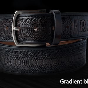 Ręcznie robiony pasek ze skóry z nadrukiem węża, pasek z wytłaczanym nadrukiem węża, pasek ze skóry z nadrukiem, pasek ze skóry naturalnej, łowca pomysłów na prezent