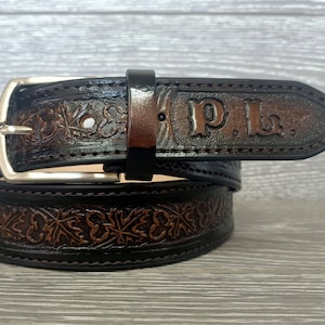Herrengürtel, Herren Designergürtel, Herren Ledergürtel, kanadischer Gürtel, Ledergürtel, punzierter Gürtel, brauner Ledergürtel mit Farbverlauf