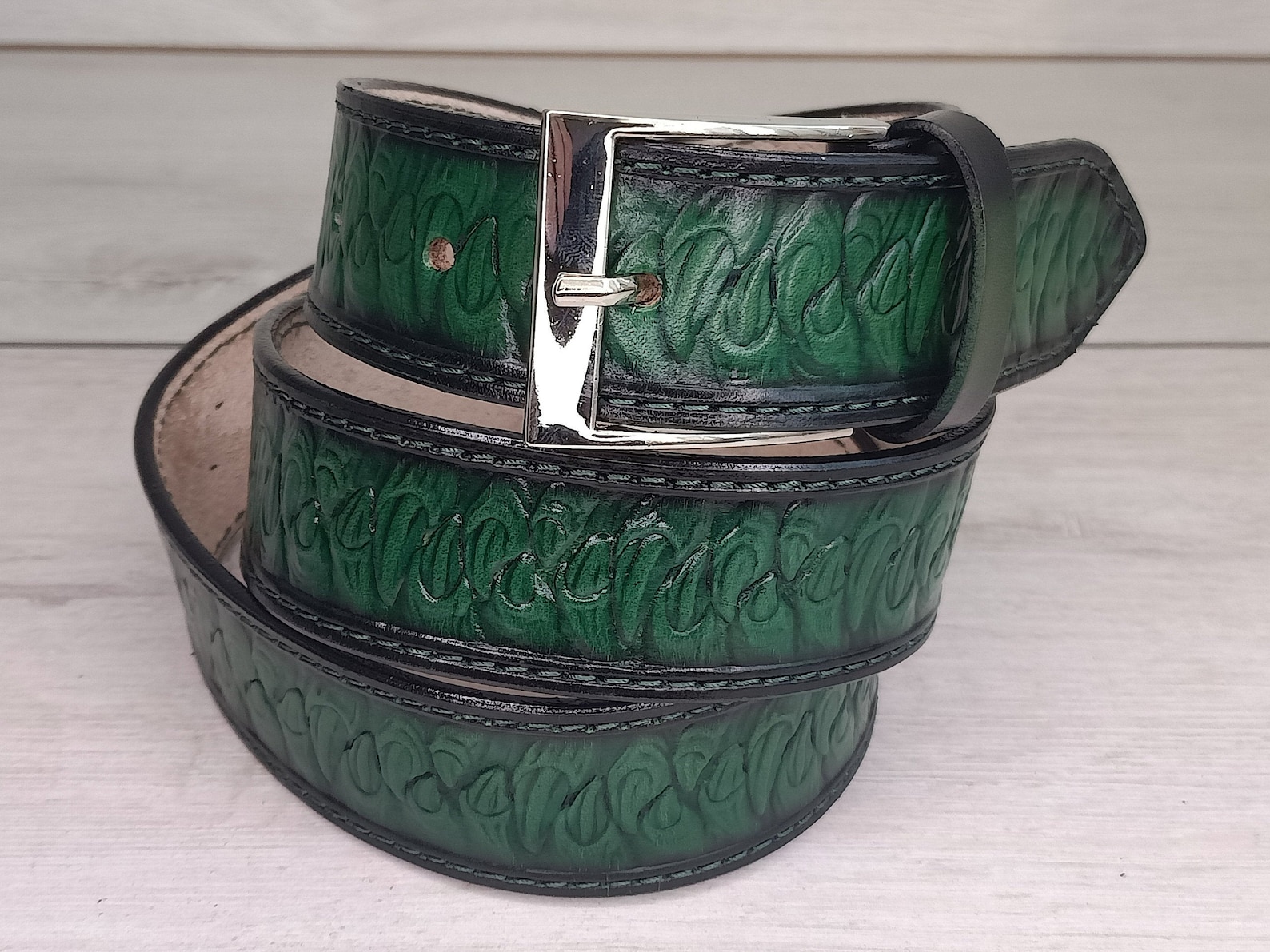 Gradient green leather belt mens belt embossed belt belt Etsy
