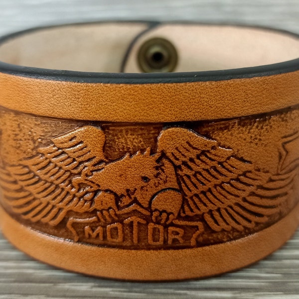 Country Music Eagle Brown Leather bracelet for men, Freedom American flag eagle, American flag cuff, Leather Cuff Bracelet Handmade Jewelry