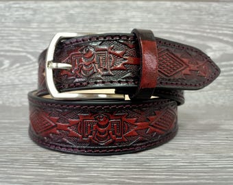 Personalized Leather Mens Belt, Full Grain Leather Belt for Him, 3rd Anniversary Man Belt, Brown Leather Belt for Men, Christmas Gift
