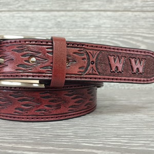 Hand tooled leather belt, mahogany belt, belts for men, Tooled leather belts, Leather tool belt, western leather belt, custom tool belt