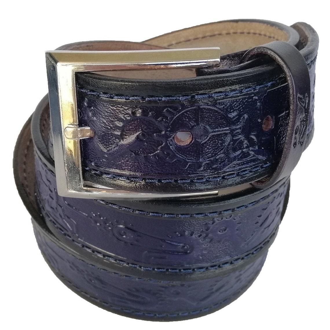 Gradient blue leather belt mens leather belt navy blue belt Etsy
