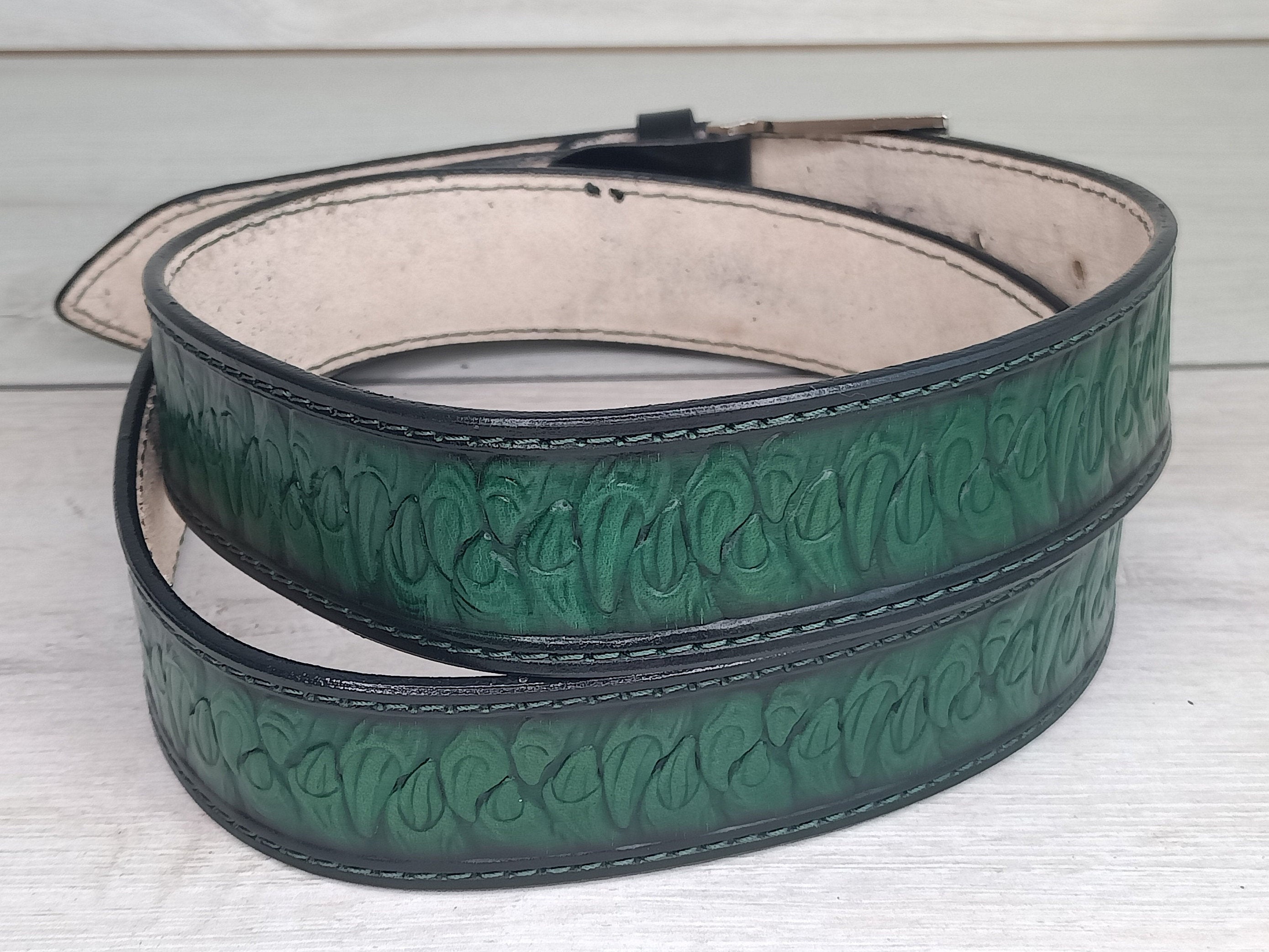 Gradient green leather belt mens belt embossed belt belt Etsy