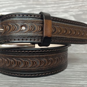 Western belt gradient brown leather belt, Men&#39;s custom tooled, Leather belt for men, brown belt, cowboy belt for women, unique gift
