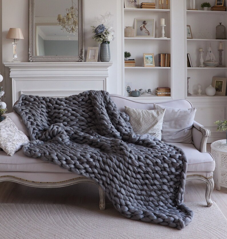 Knit Blanket Wool Blanket Chunky Knit Weighted Blanket Etsy