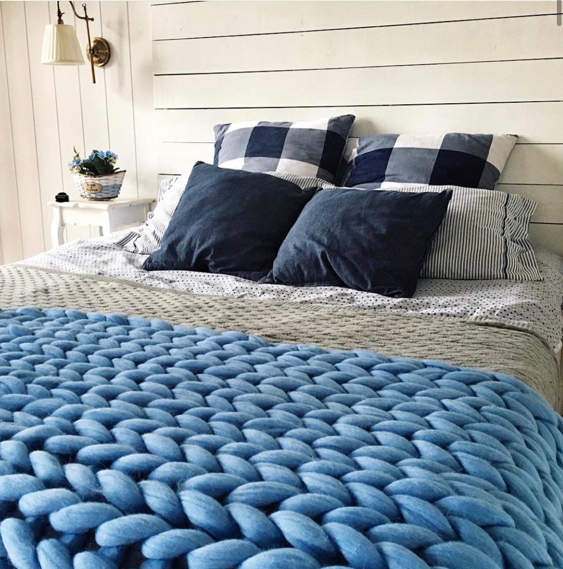 Navy Throw Blanket Navy Chunky Knit Blanket Navy Blanket Etsy