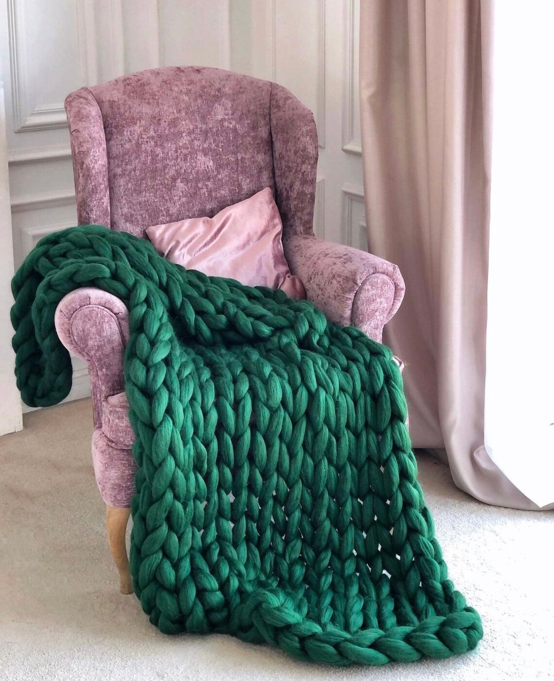 Moss Green Throw Olive Green Throw Blanket Green Chunky Knit Etsy
