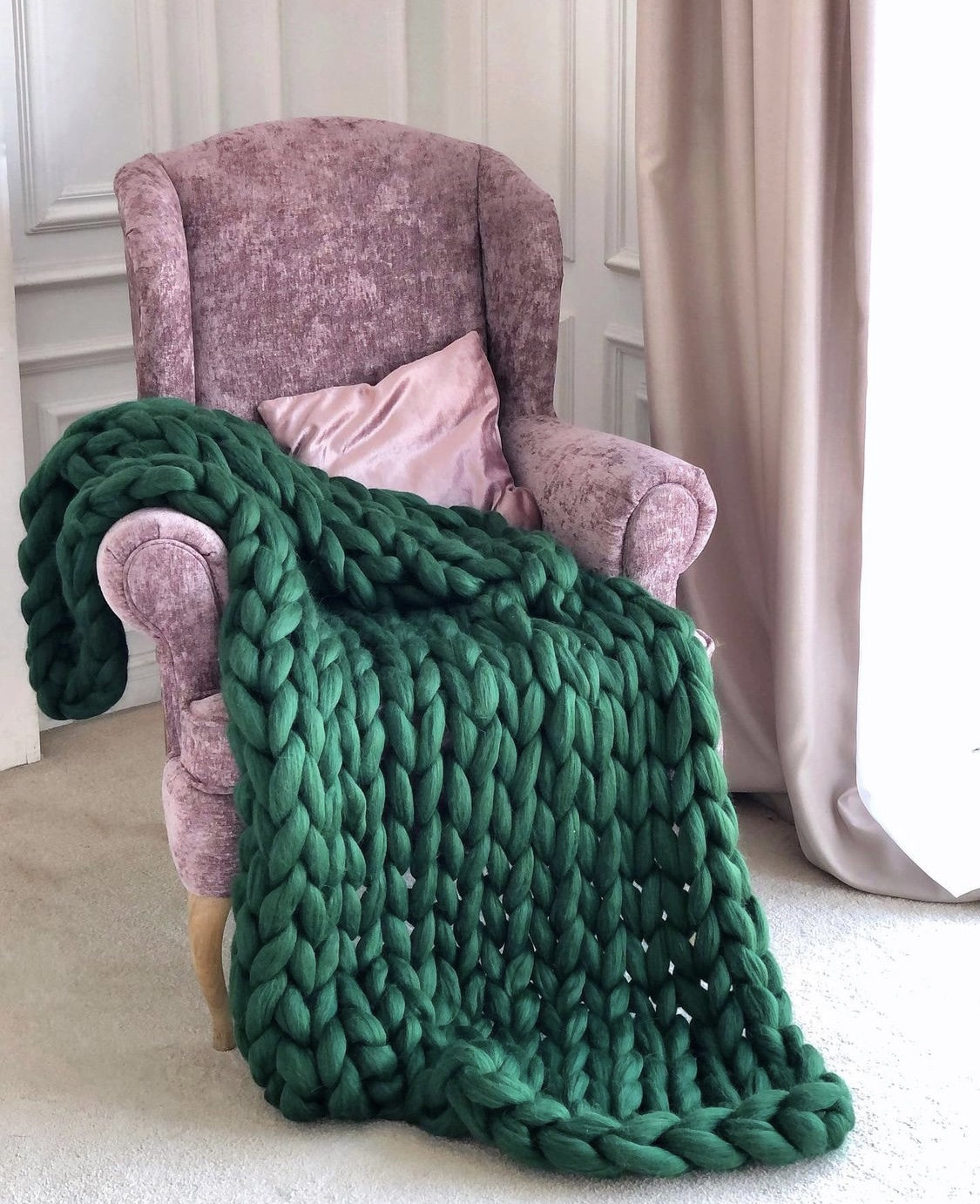 Chunky Knit Blanket Green Sage Blanket Olive Green Throw Etsy